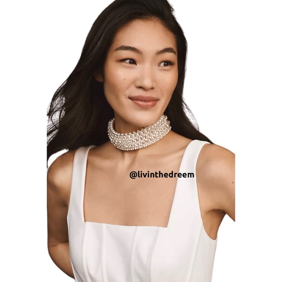 RETROFETE ROSEWOOD PEARL & RHINESTONE STATEMENT CHOKER $199 - Picture 8 of 12